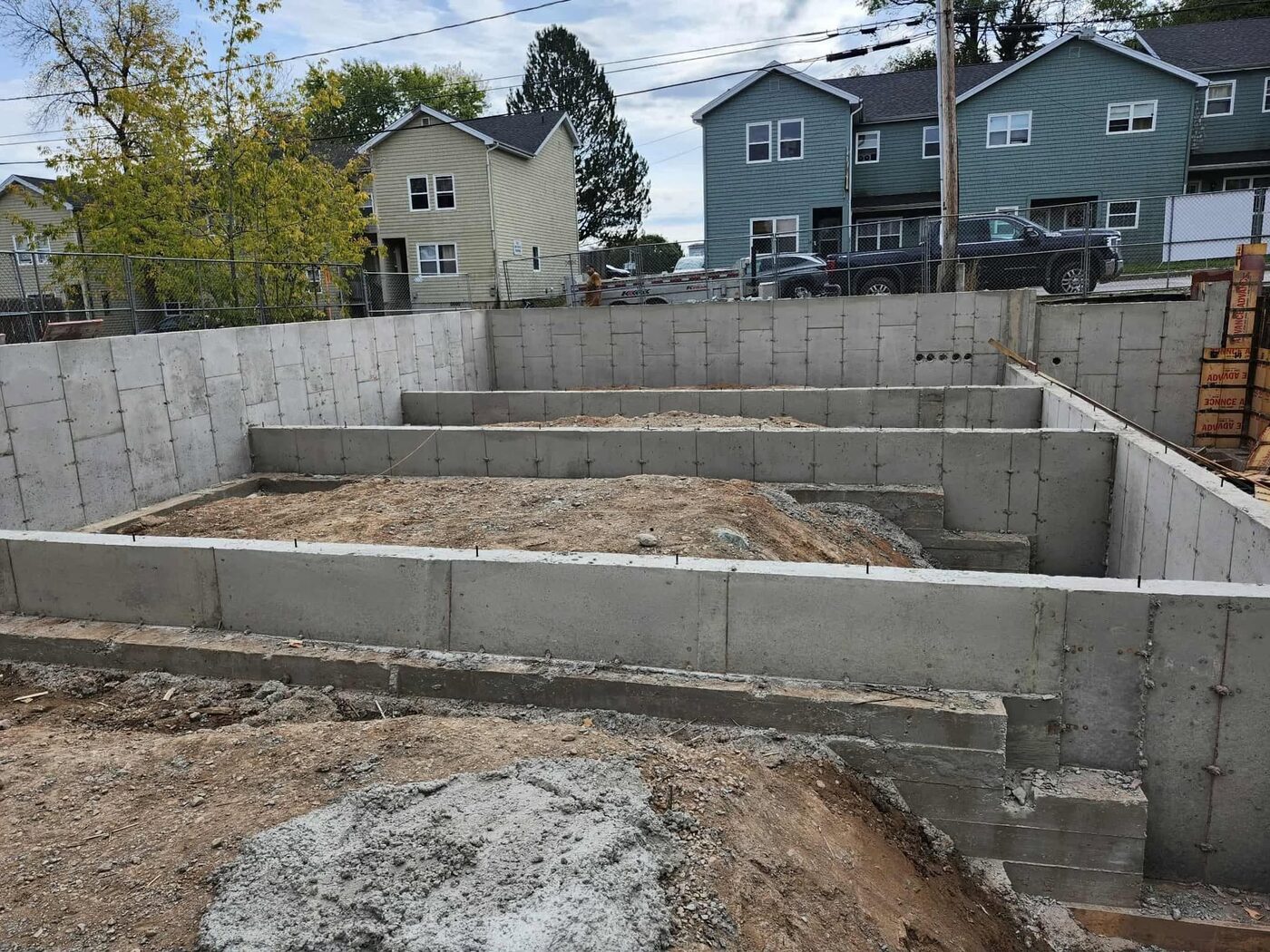 Foundation walls across the footprint of an 18-unit block in Saint John